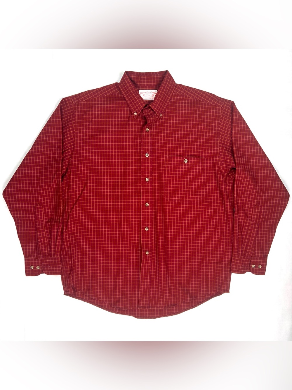 Filson 100% Wool Flannel Button Shirt Mens L Dark Red Check Outdoor Work